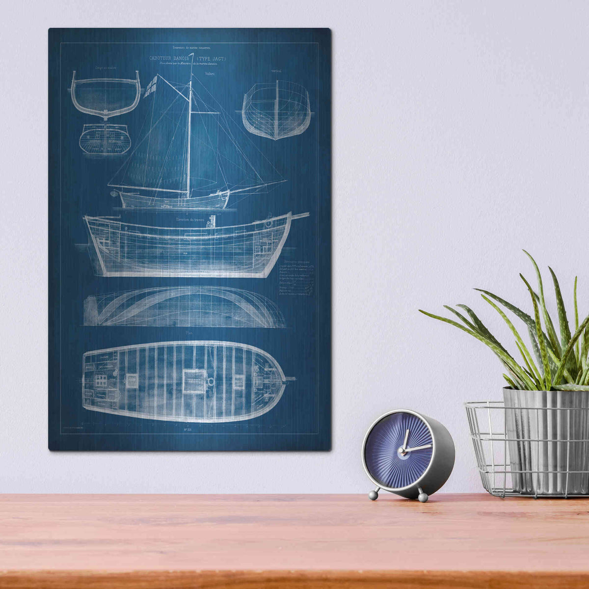 Luxe Metal Art 'Antique Ship Blueprint II' by Vision Studio Metal Wall Art,12x16