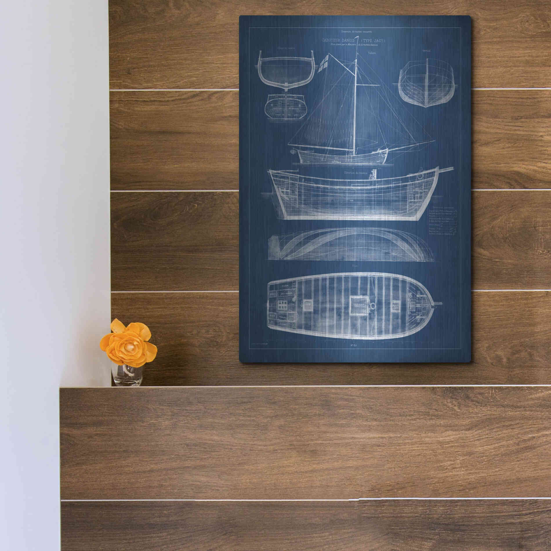 Luxe Metal Art 'Antique Ship Blueprint II' by Vision Studio Metal Wall Art,12x16