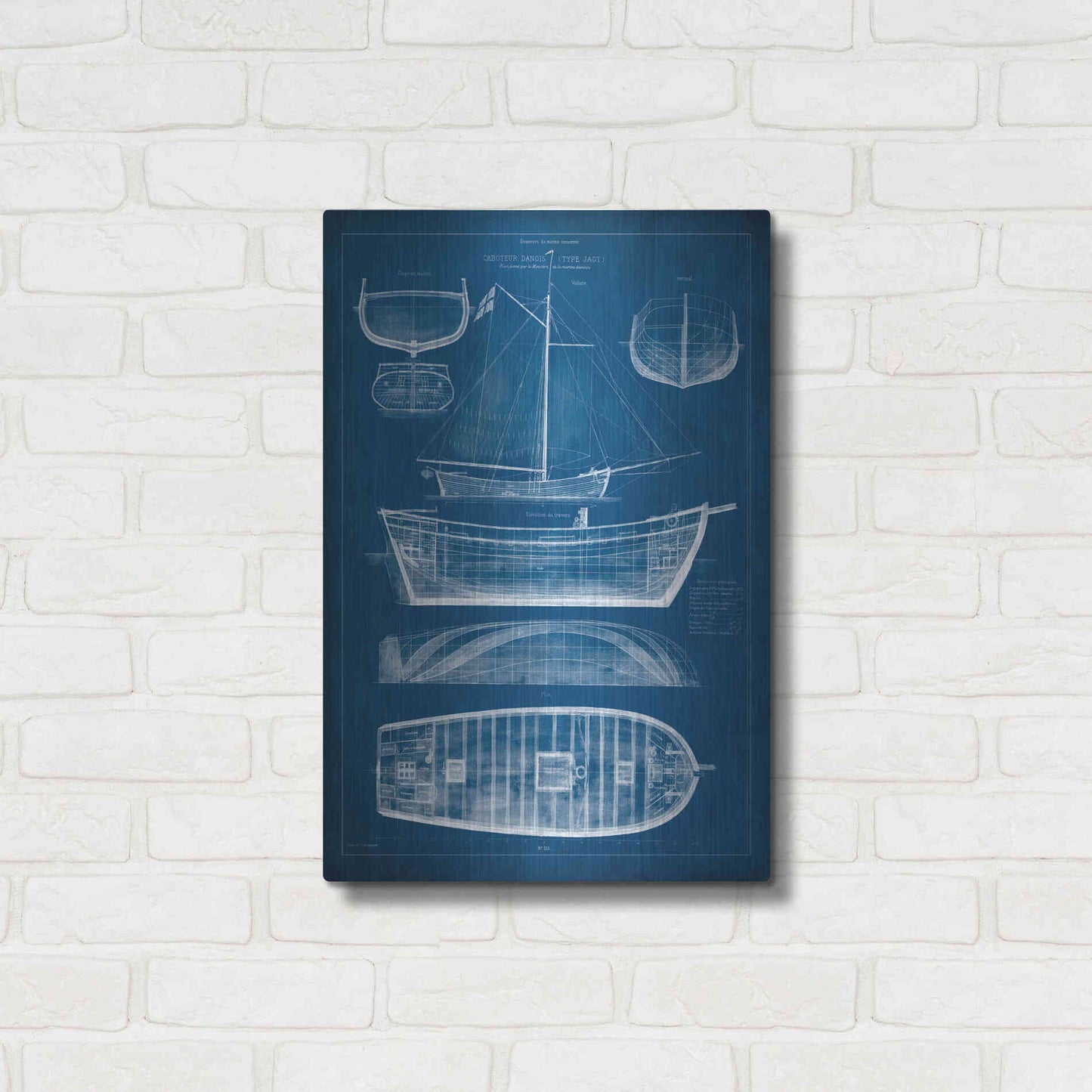 Luxe Metal Art 'Antique Ship Blueprint II' by Vision Studio Metal Wall Art,16x24