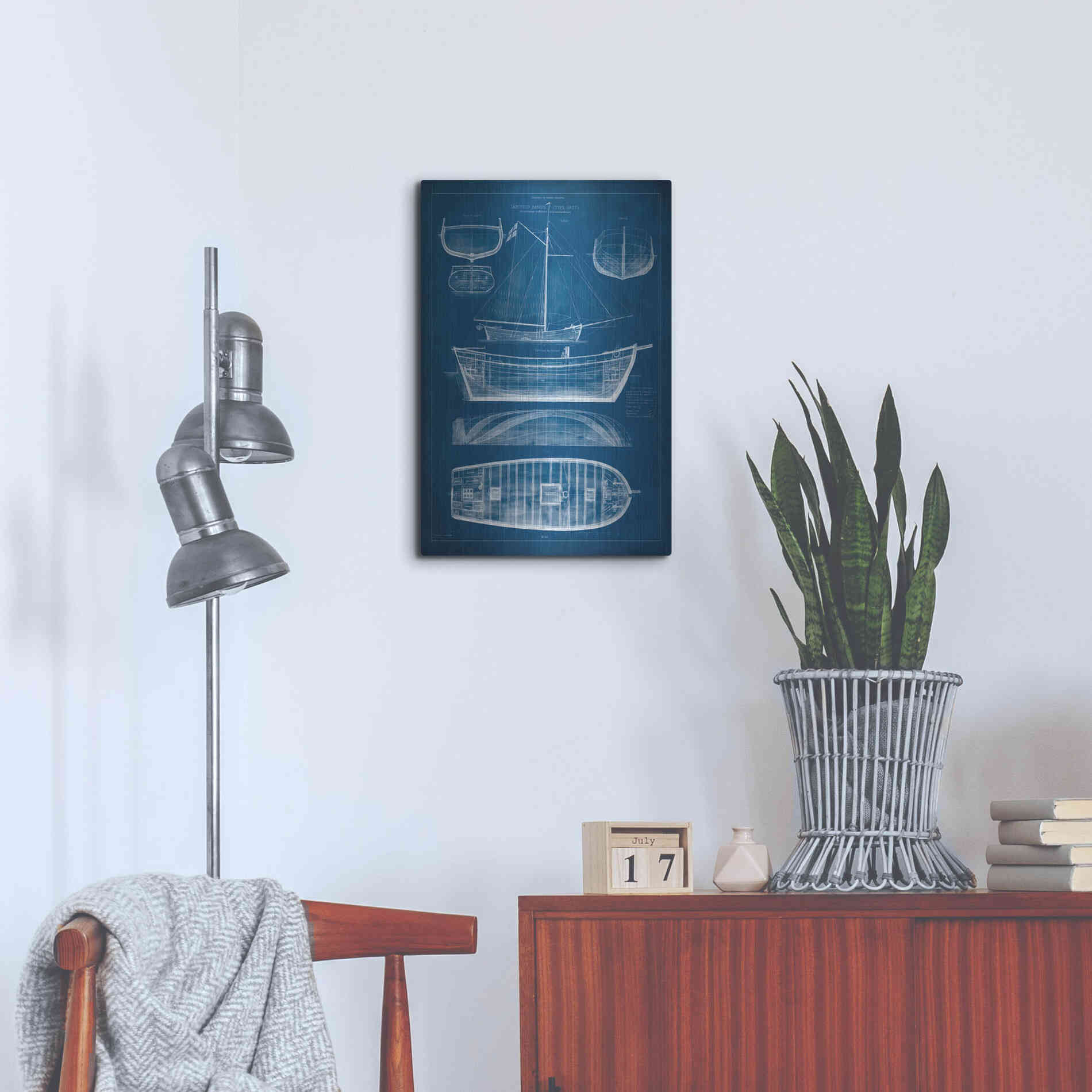 Luxe Metal Art 'Antique Ship Blueprint II' by Vision Studio Metal Wall Art,16x24