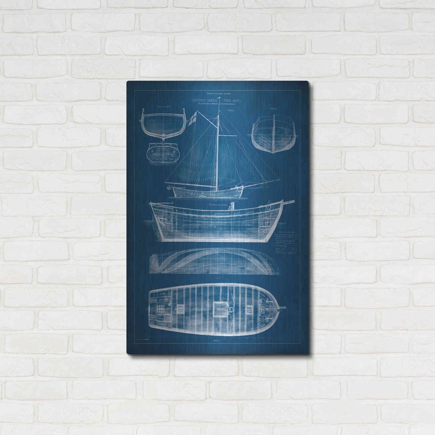 Luxe Metal Art 'Antique Ship Blueprint II' by Vision Studio Metal Wall Art,24x36