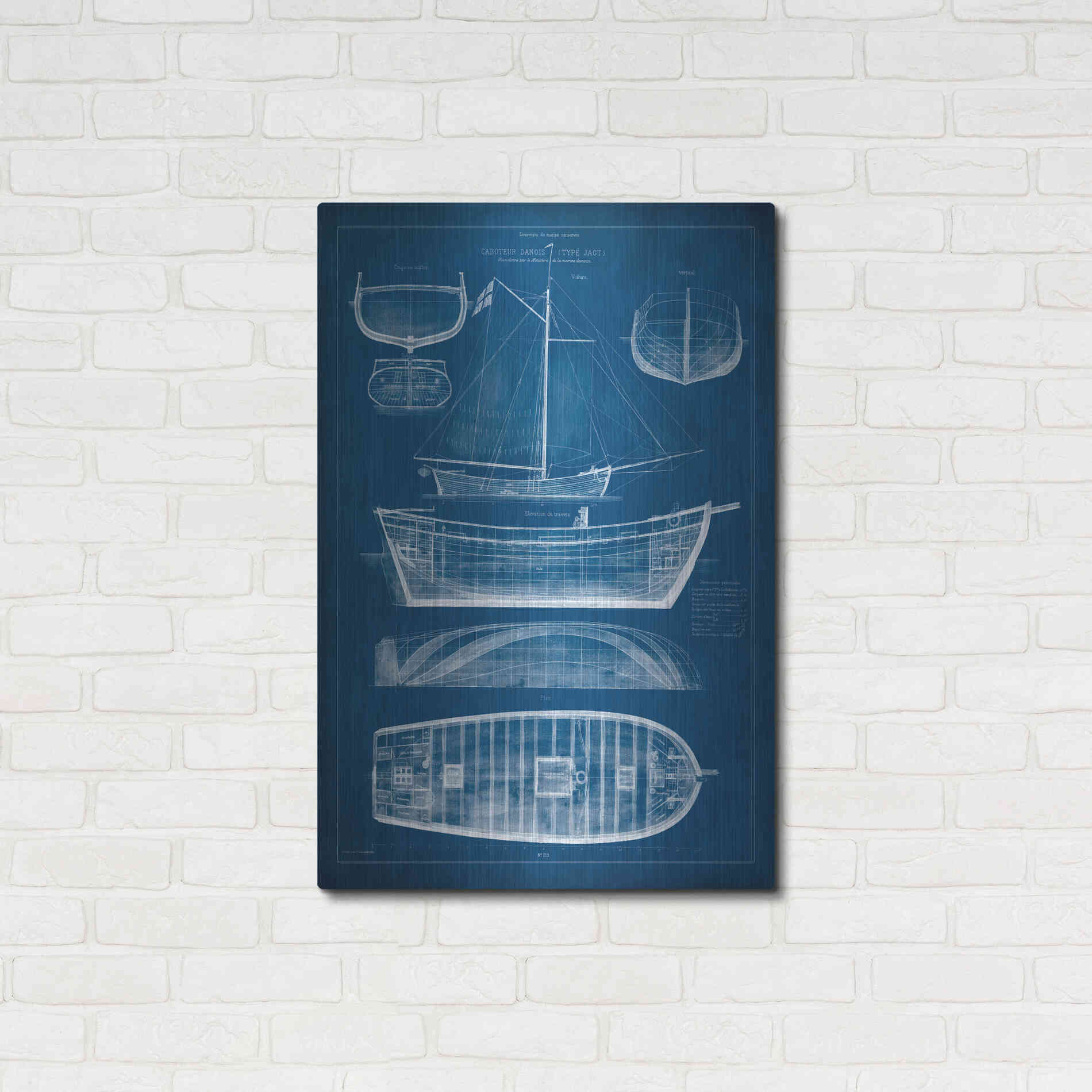 Luxe Metal Art 'Antique Ship Blueprint II' by Vision Studio Metal Wall Art,24x36