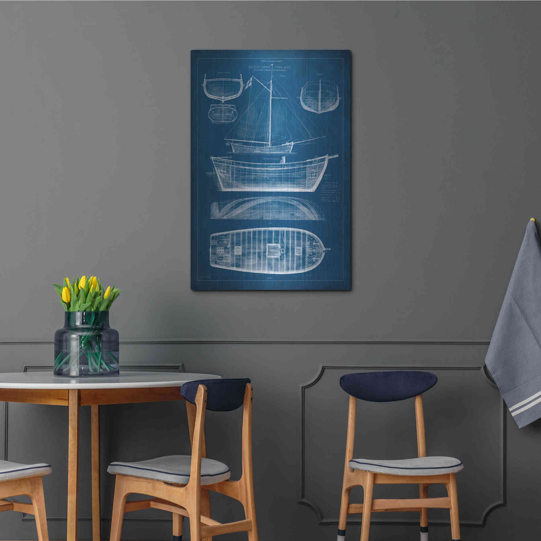 Luxe Metal Art 'Antique Ship Blueprint II' by Vision Studio Metal Wall Art,24x36