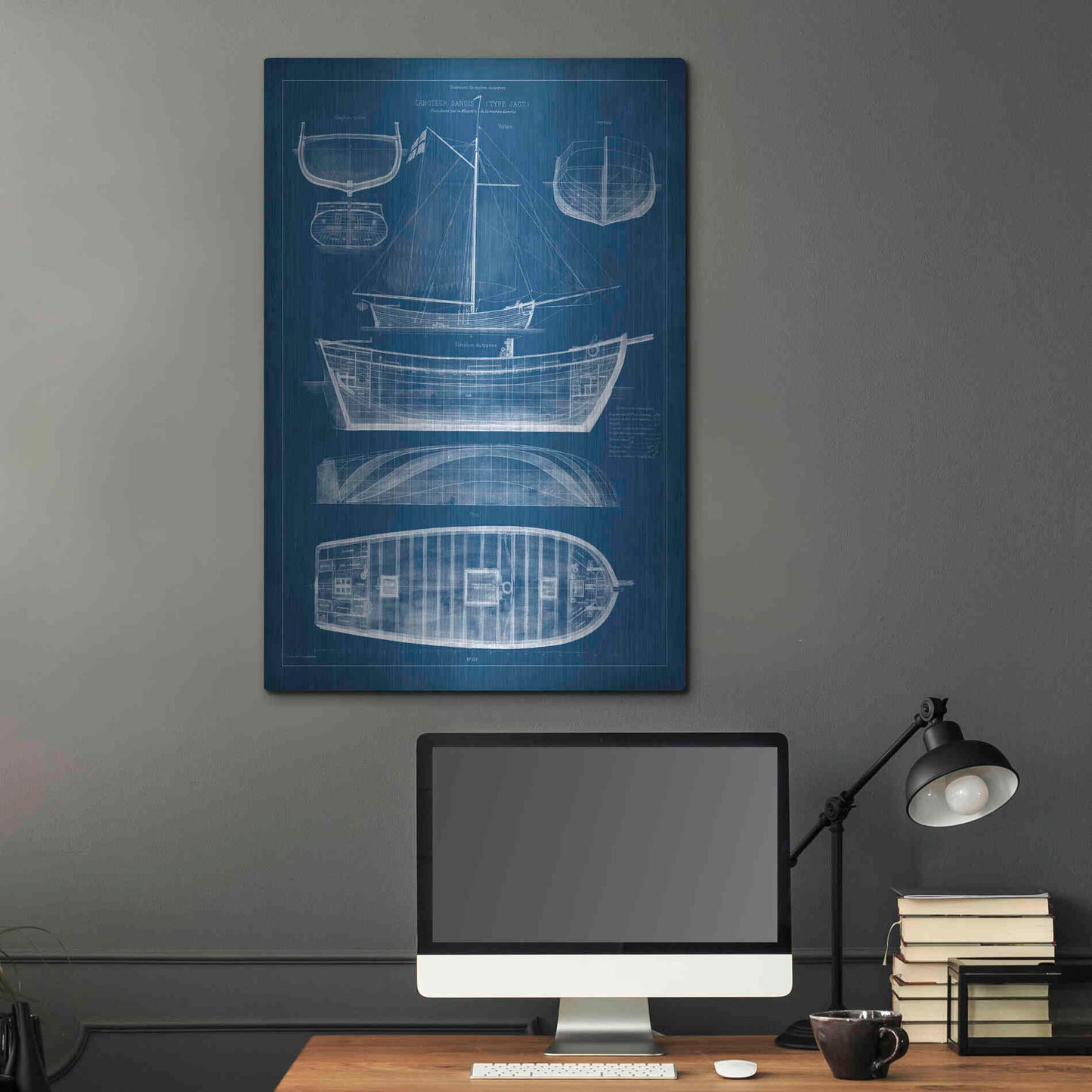 Luxe Metal Art 'Antique Ship Blueprint II' by Vision Studio Metal Wall Art,24x36