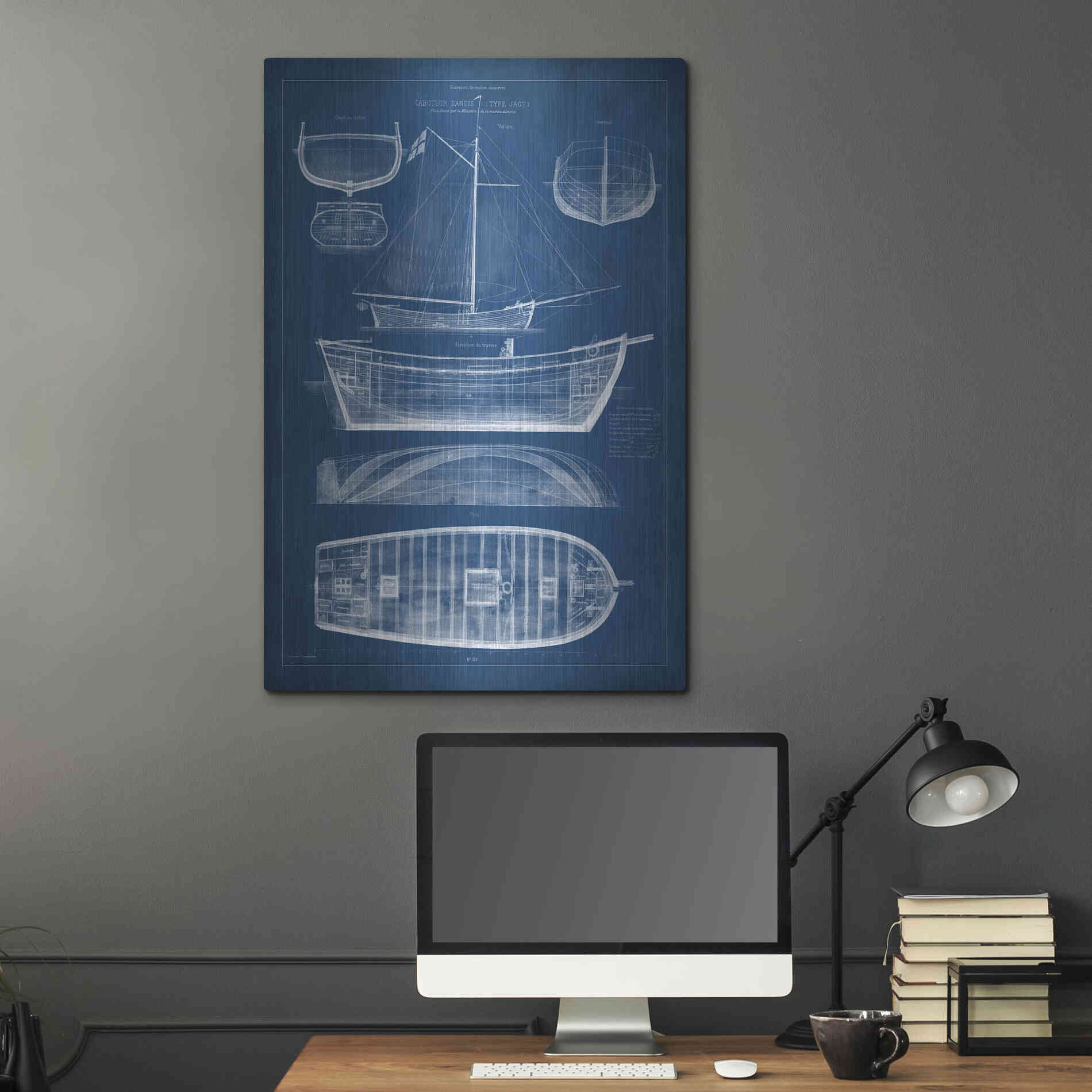 Luxe Metal Art 'Antique Ship Blueprint II' by Vision Studio Metal Wall Art,24x36