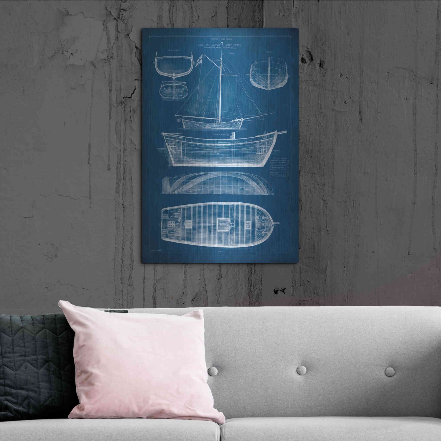 Luxe Metal Art 'Antique Ship Blueprint II' by Vision Studio Metal Wall Art,24x36