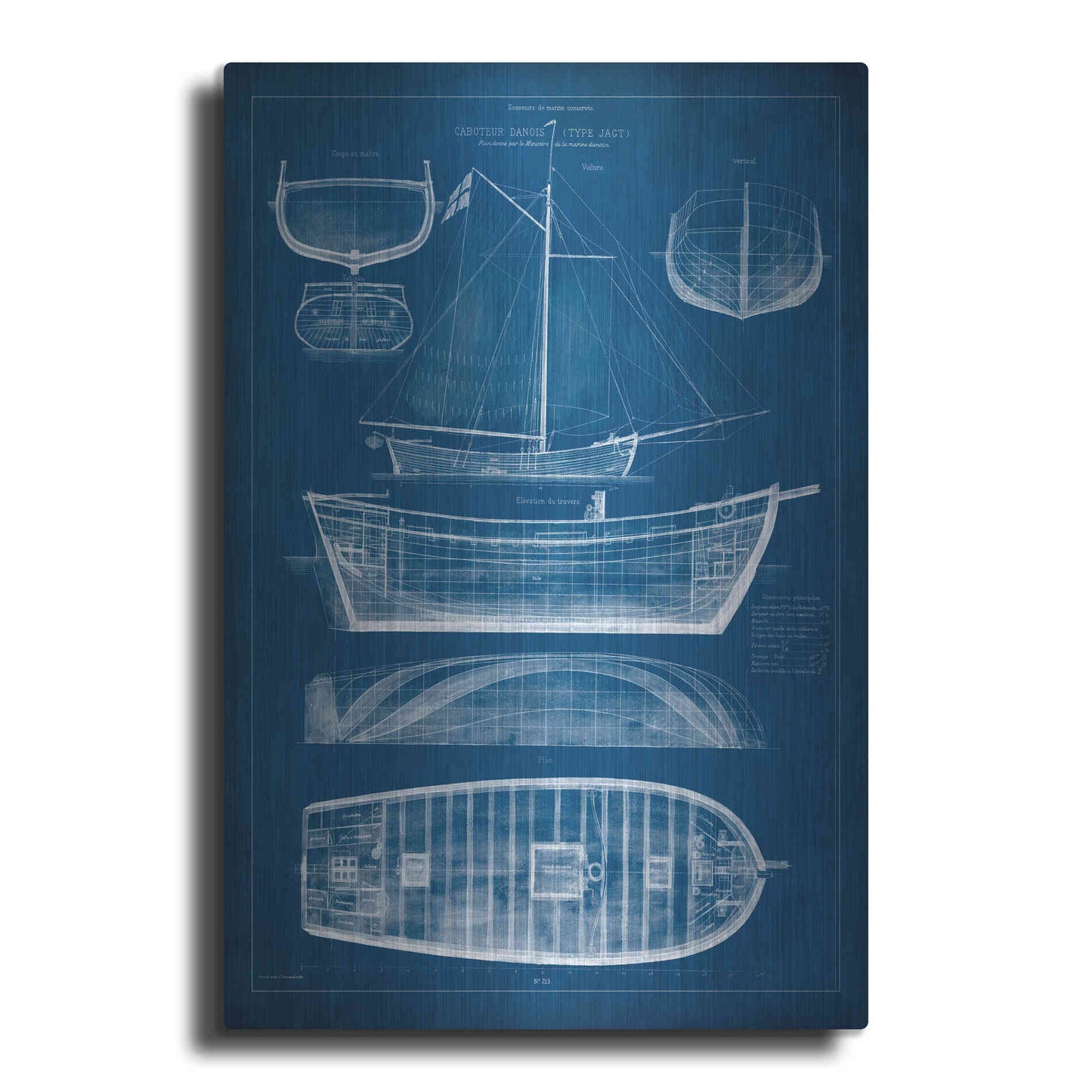 Luxe Metal Art 'Antique Ship Blueprint II' by Vision Studio Metal Wall Art