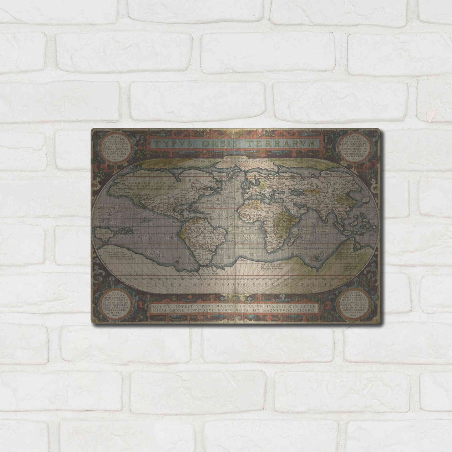 Luxe Metal Art 'Antique World Map 36x48' by Vision Studio Metal Wall Art,16x12