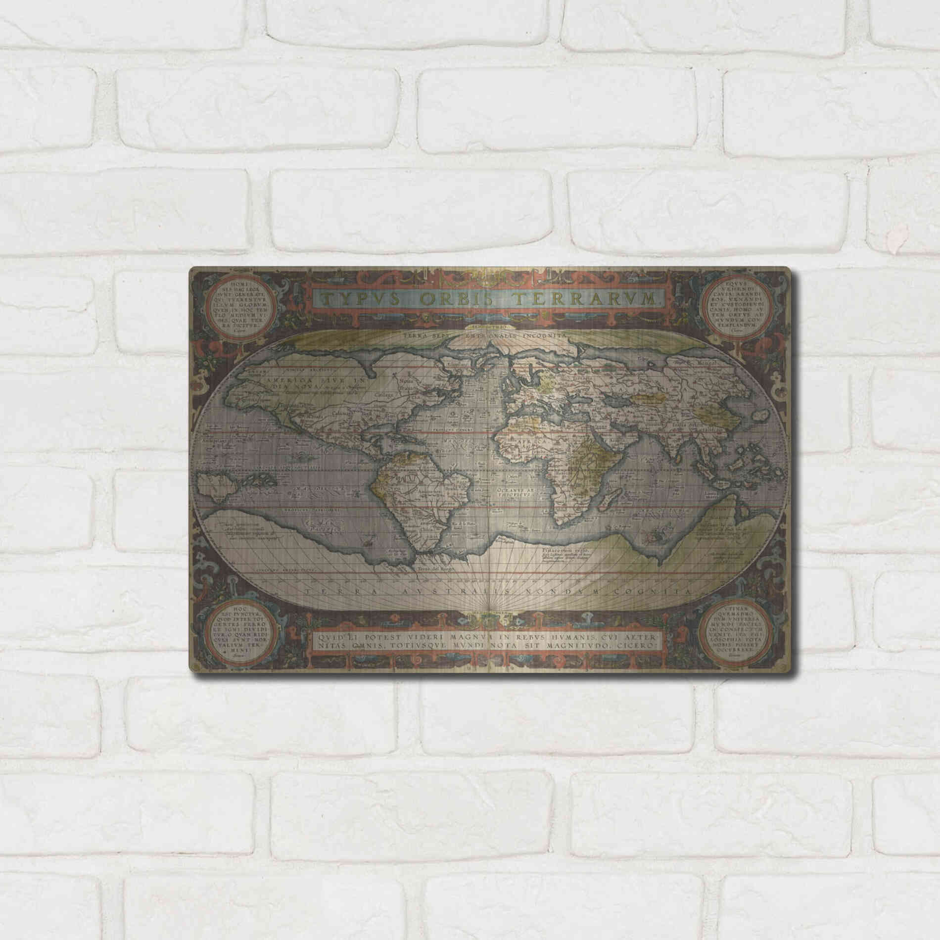 Luxe Metal Art 'Antique World Map 36x48' by Vision Studio Metal Wall Art,16x12