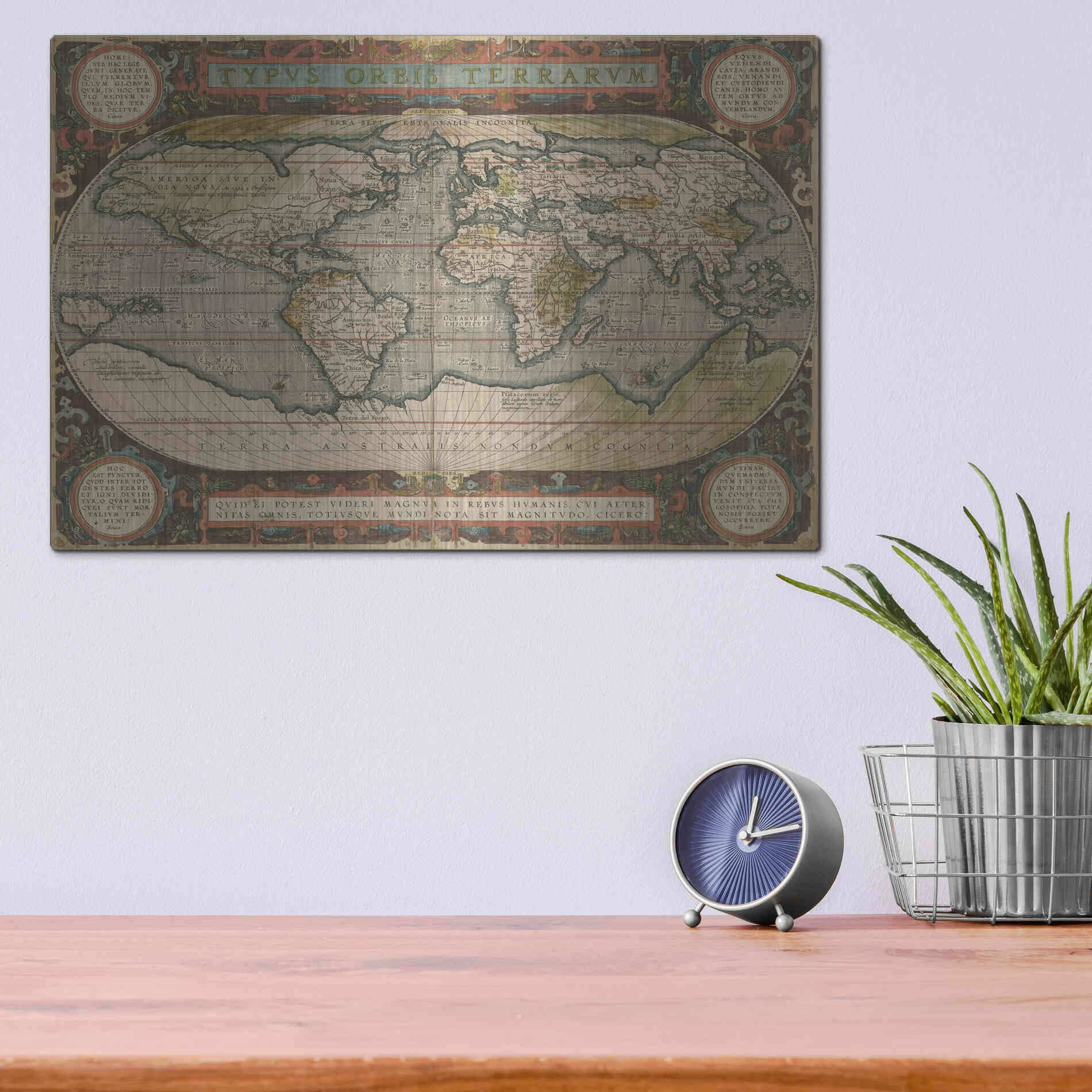 Luxe Metal Art 'Antique World Map 36x48' by Vision Studio Metal Wall Art,16x12