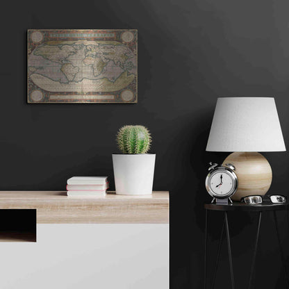 Luxe Metal Art 'Antique World Map 36x48' by Vision Studio Metal Wall Art,24x16