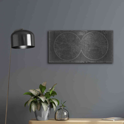 Luxe Metal Art 'Blueprint of the World in Hemispheres' by Vision Studio Metal Wall Art,24x12