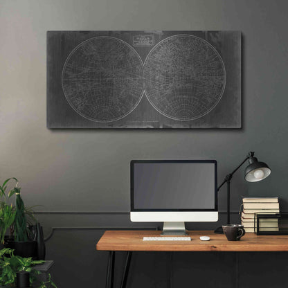 Luxe Metal Art 'Blueprint of the World in Hemispheres' by Vision Studio Metal Wall Art,48x24