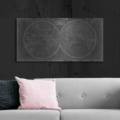 Luxe Metal Art 'Blueprint of the World in Hemispheres' by Vision Studio Metal Wall Art,48x24