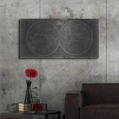 Luxe Metal Art 'Blueprint of the World in Hemispheres' by Vision Studio Metal Wall Art,48x24