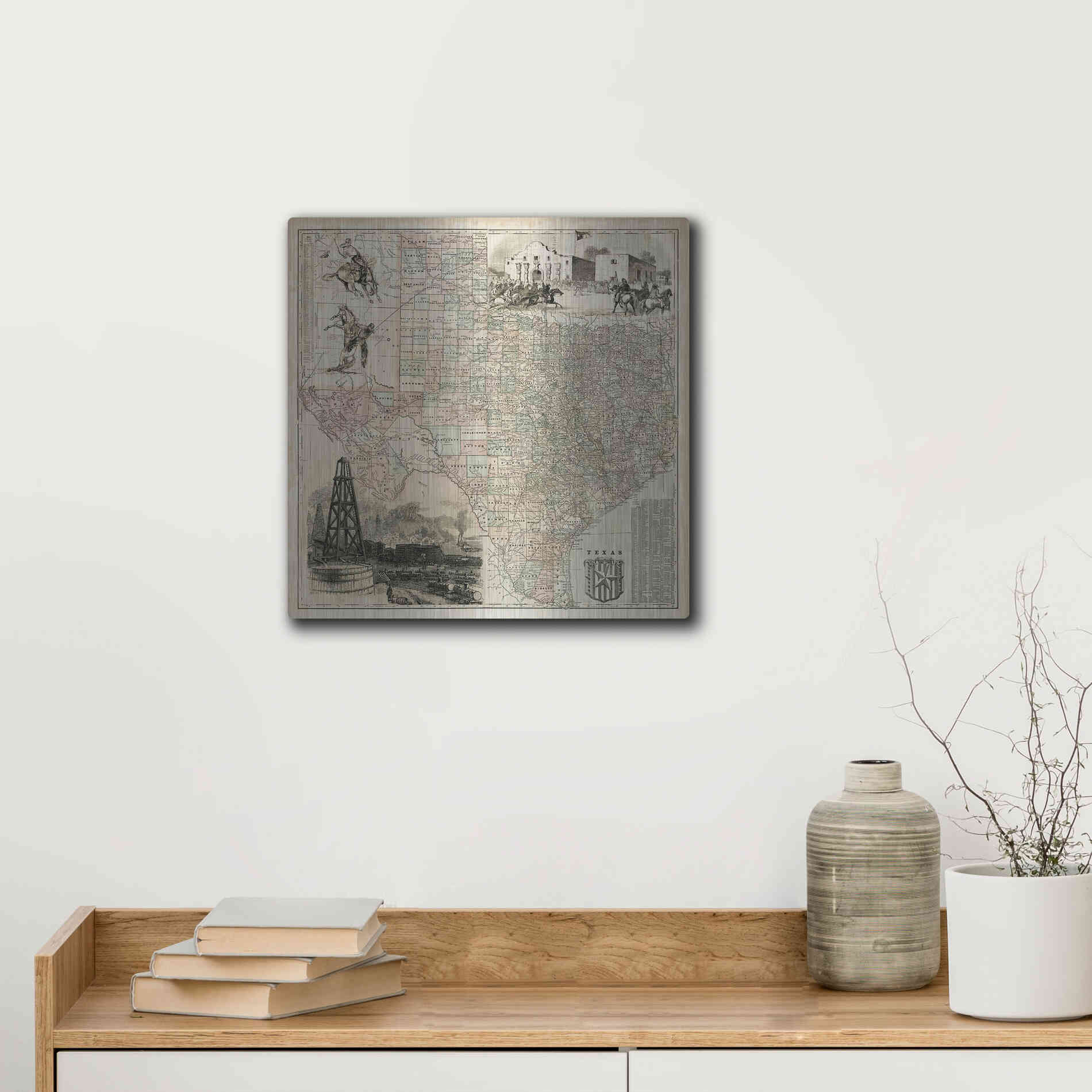 Luxe Metal Art 'Map of Texas' by Vision Studio Metal Wall Art,12x12