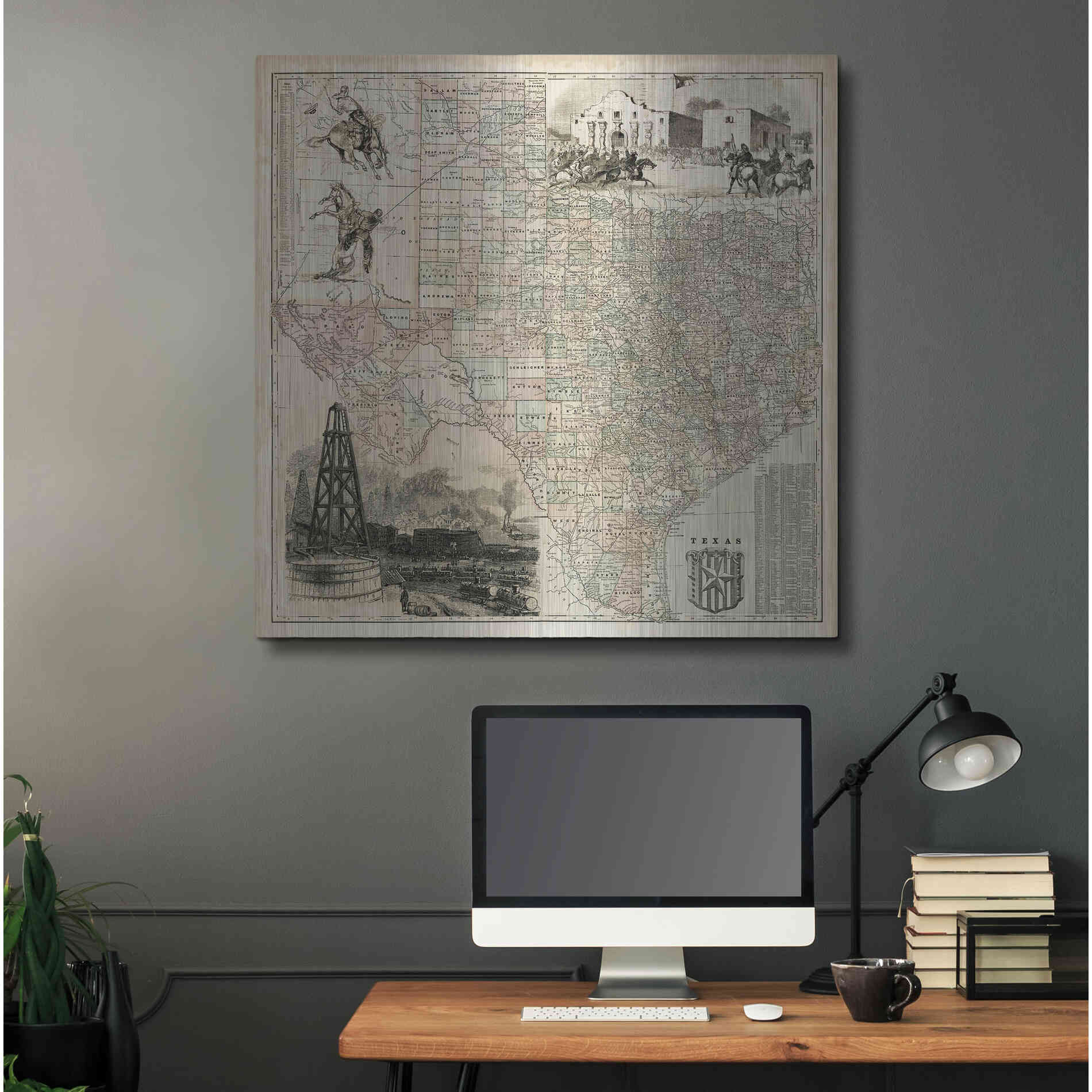 Luxe Metal Art 'Map of Texas' by Vision Studio Metal Wall Art,36x36