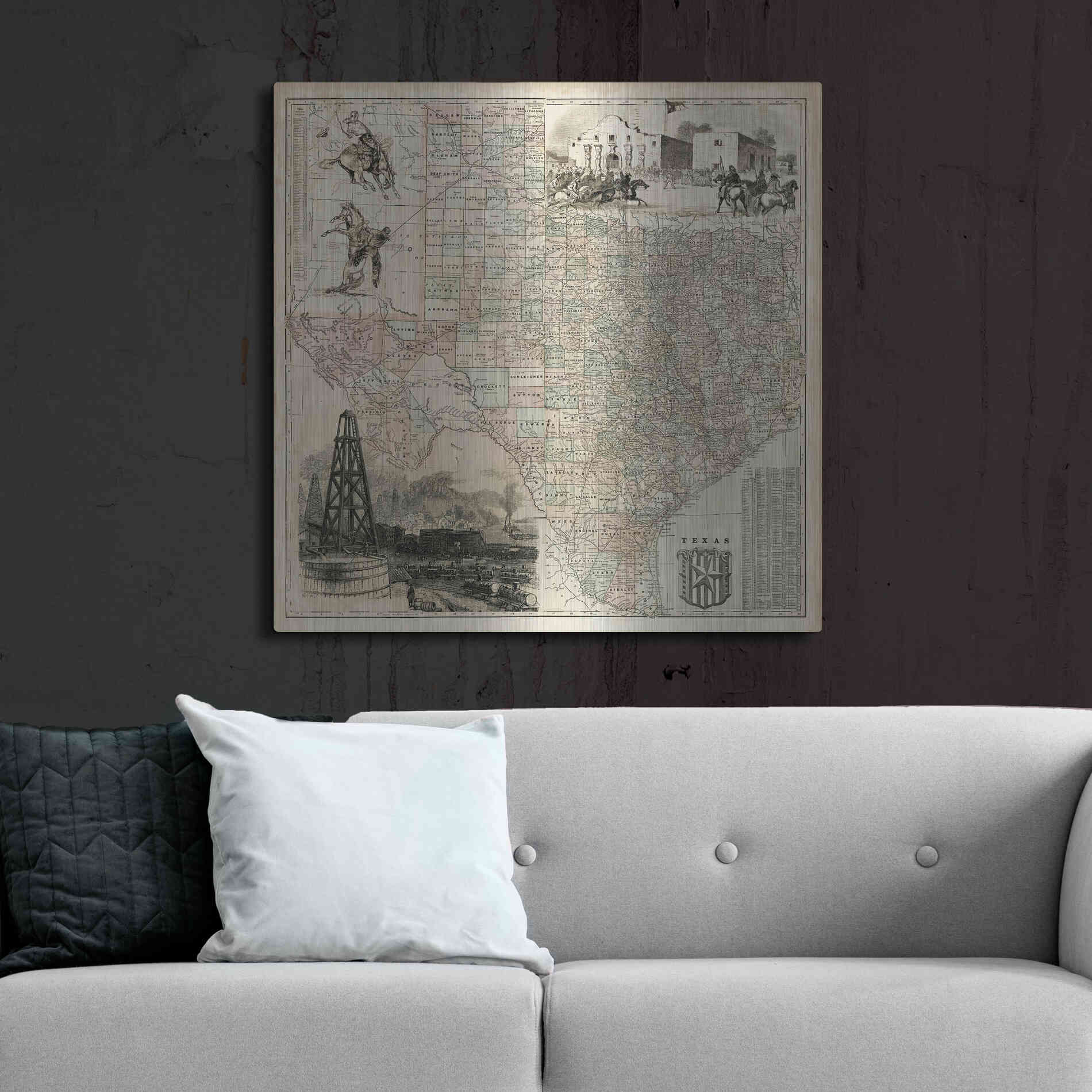 Luxe Metal Art 'Map of Texas' by Vision Studio Metal Wall Art,36x36