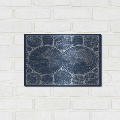 Luxe Metal Art 'World Globes Blueprint' by Vision Studio Metal Wall Art,16x12