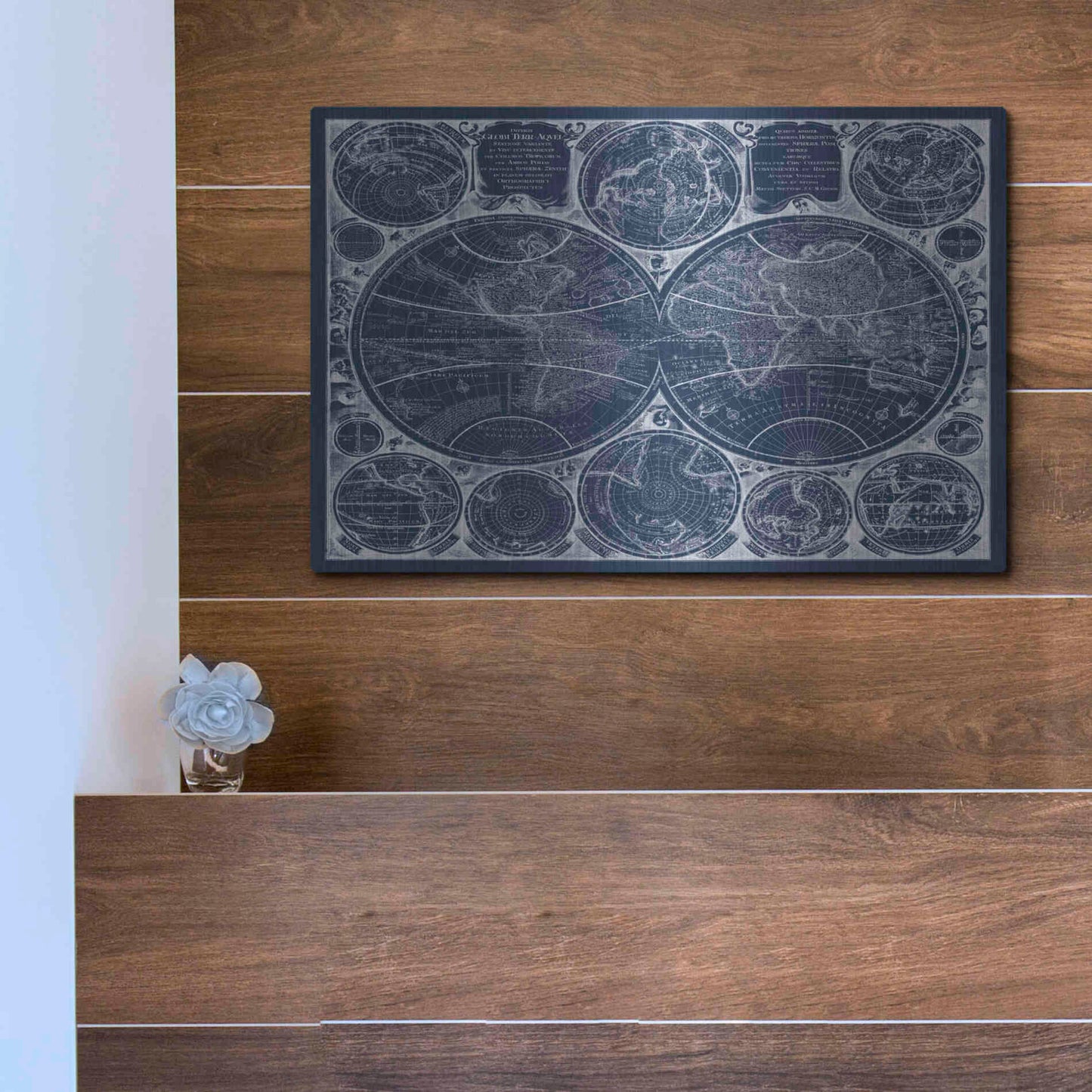 Luxe Metal Art 'World Globes Blueprint' by Vision Studio Metal Wall Art,16x12