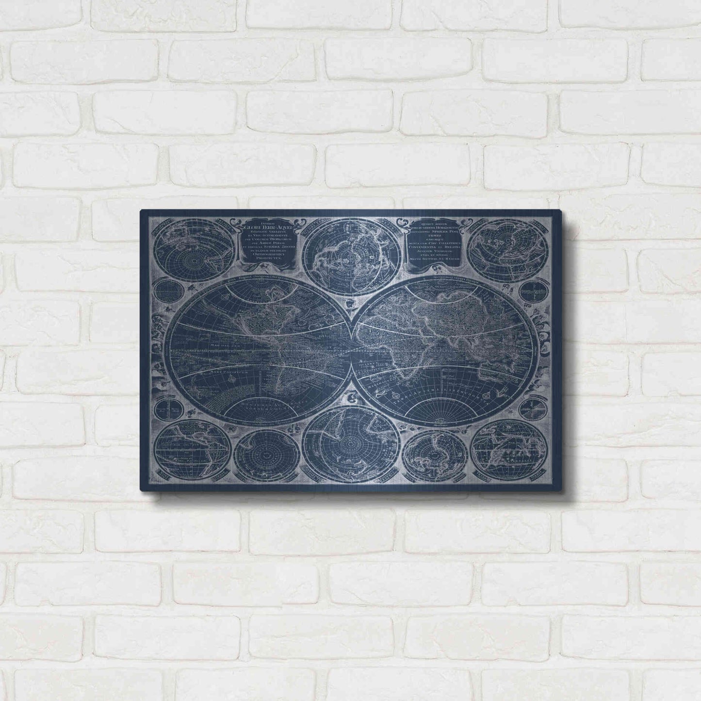 Luxe Metal Art 'World Globes Blueprint' by Vision Studio Metal Wall Art,24x16