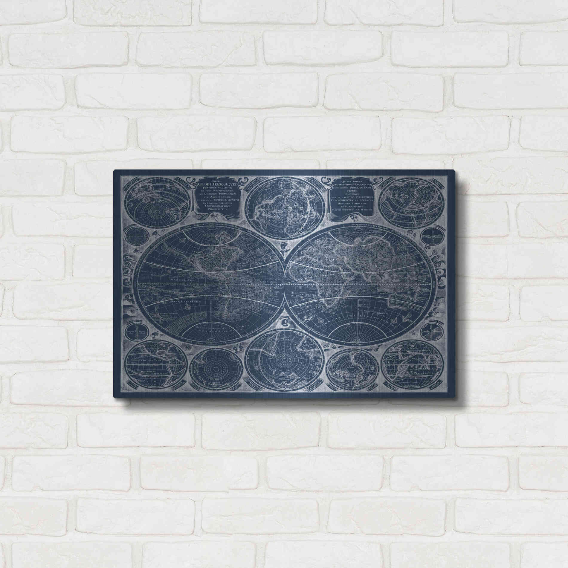 Luxe Metal Art 'World Globes Blueprint' by Vision Studio Metal Wall Art,24x16