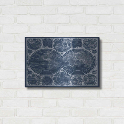 Luxe Metal Art 'World Globes Blueprint' by Vision Studio Metal Wall Art,24x16