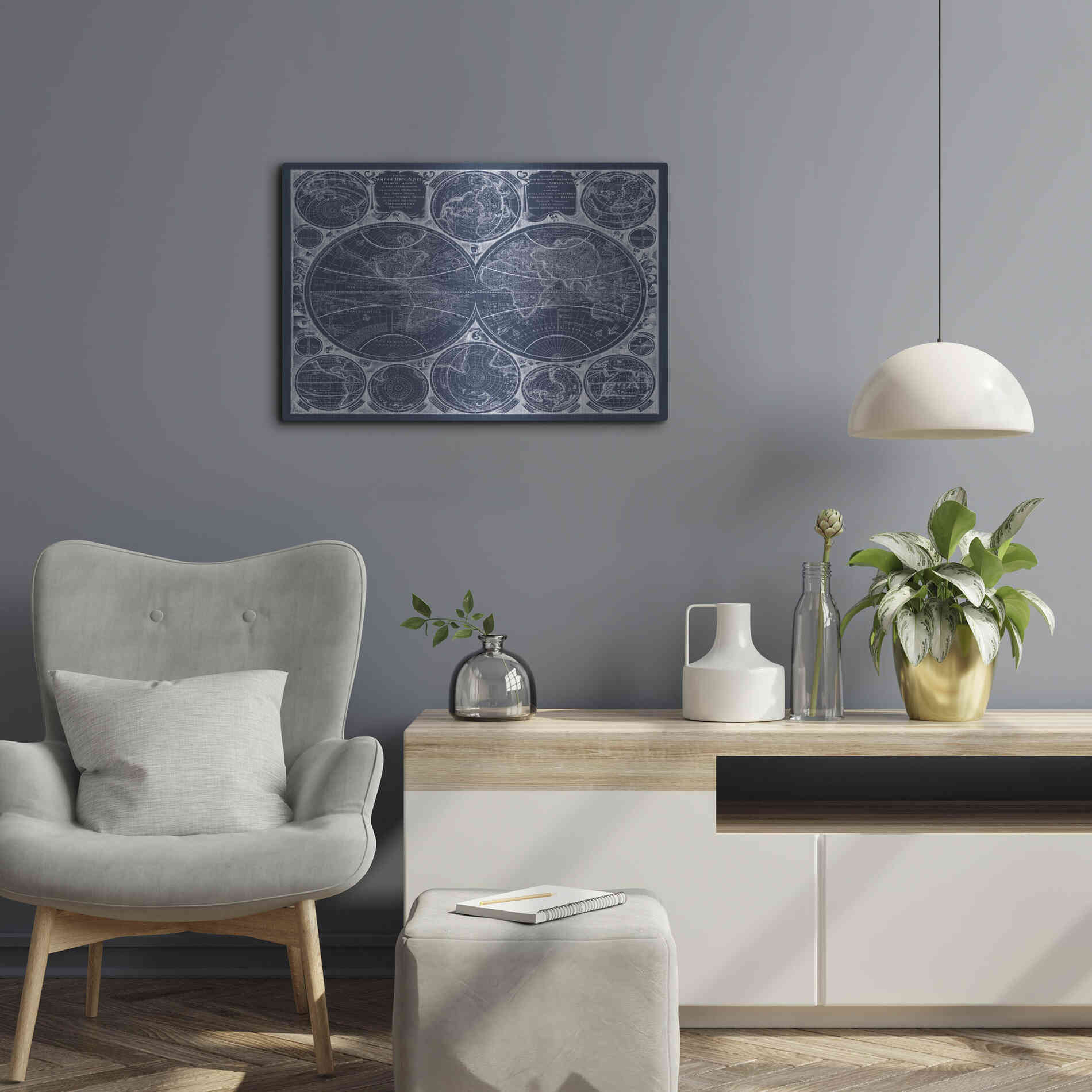 Luxe Metal Art 'World Globes Blueprint' by Vision Studio Metal Wall Art,24x16