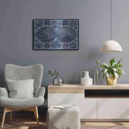 Luxe Metal Art 'World Globes Blueprint' by Vision Studio Metal Wall Art,24x16