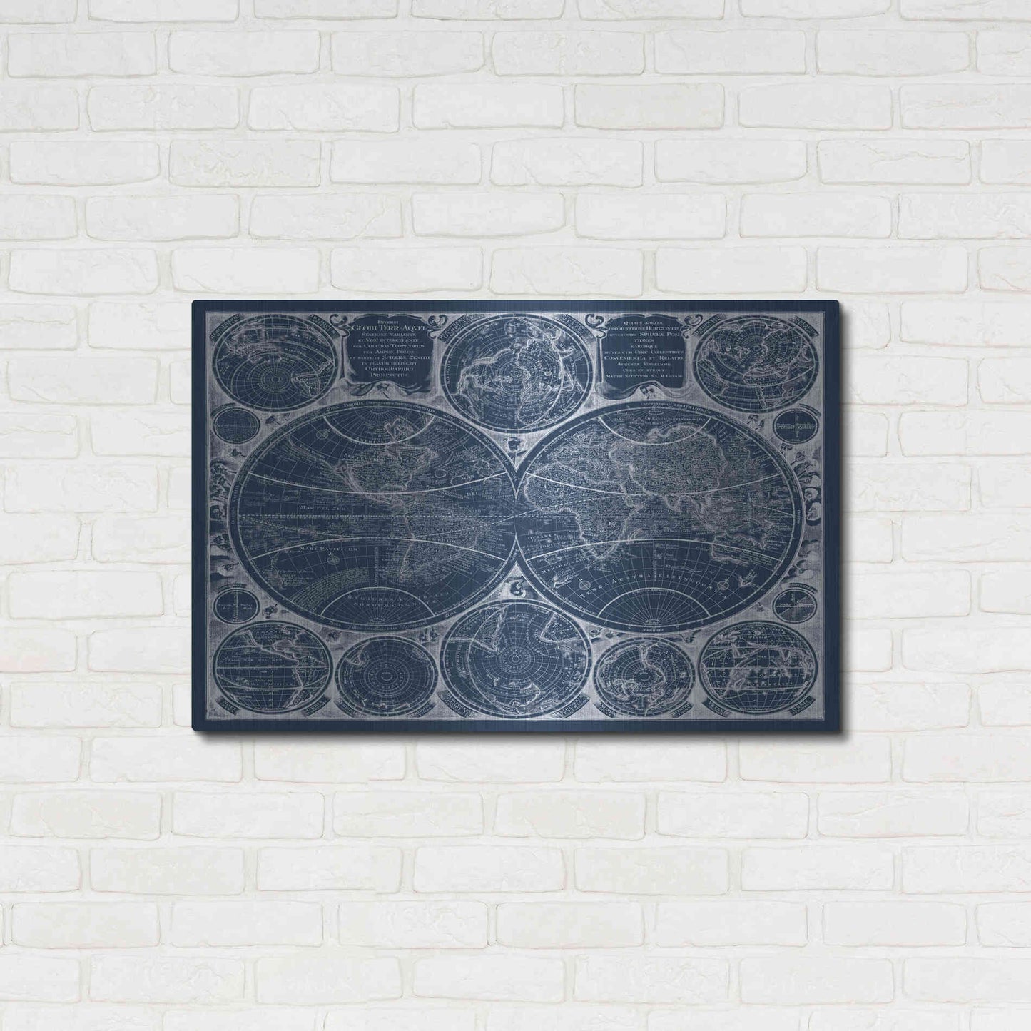 Luxe Metal Art 'World Globes Blueprint' by Vision Studio Metal Wall Art,36x24