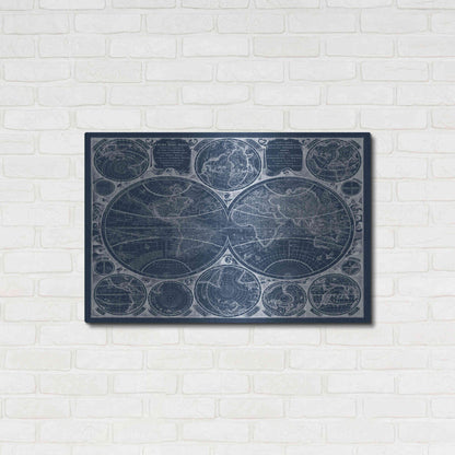 Luxe Metal Art 'World Globes Blueprint' by Vision Studio Metal Wall Art,36x24