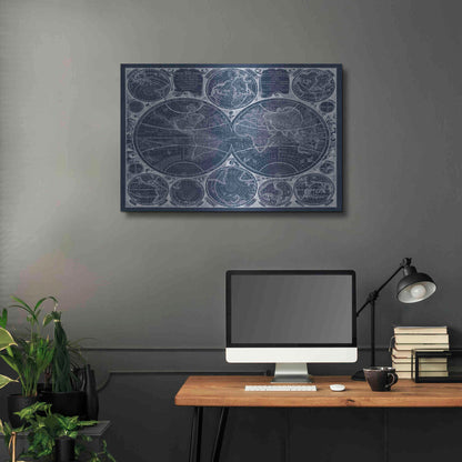 Luxe Metal Art 'World Globes Blueprint' by Vision Studio Metal Wall Art,36x24