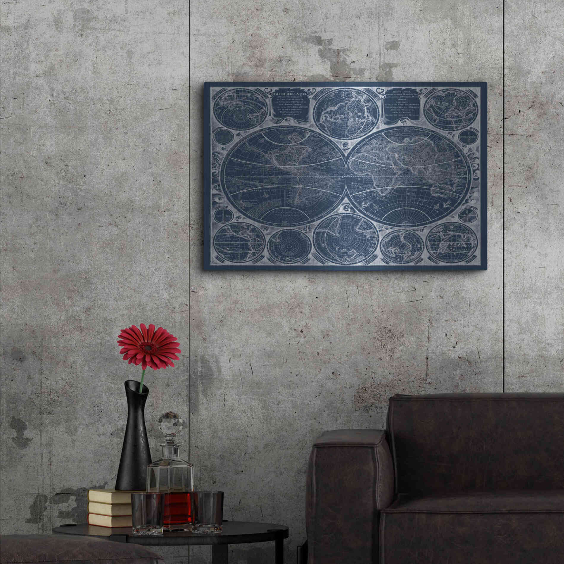 Luxe Metal Art 'World Globes Blueprint' by Vision Studio Metal Wall Art,36x24
