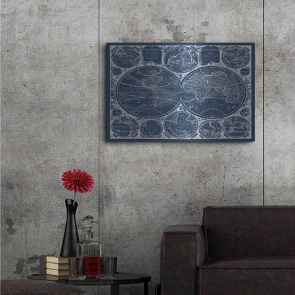 Luxe Metal Art 'World Globes Blueprint' by Vision Studio Metal Wall Art,36x24