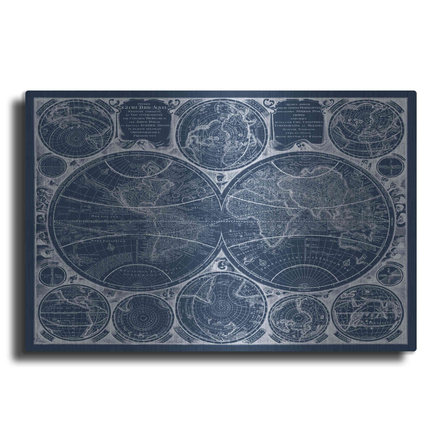Luxe Metal Art 'World Globes Blueprint' by Vision Studio Metal Wall Art