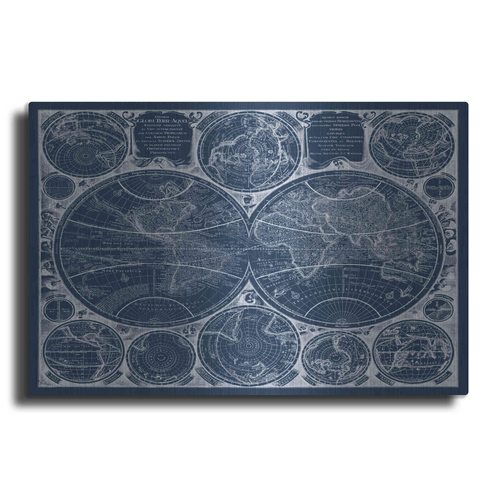 Luxe Metal Art 'World Globes Blueprint' by Vision Studio Metal Wall Art