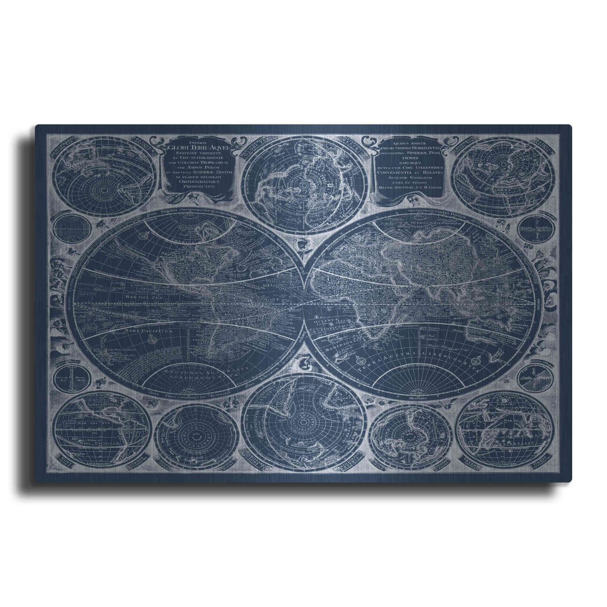 Luxe Metal Art 'World Globes Blueprint' by Vision Studio Metal Wall Art