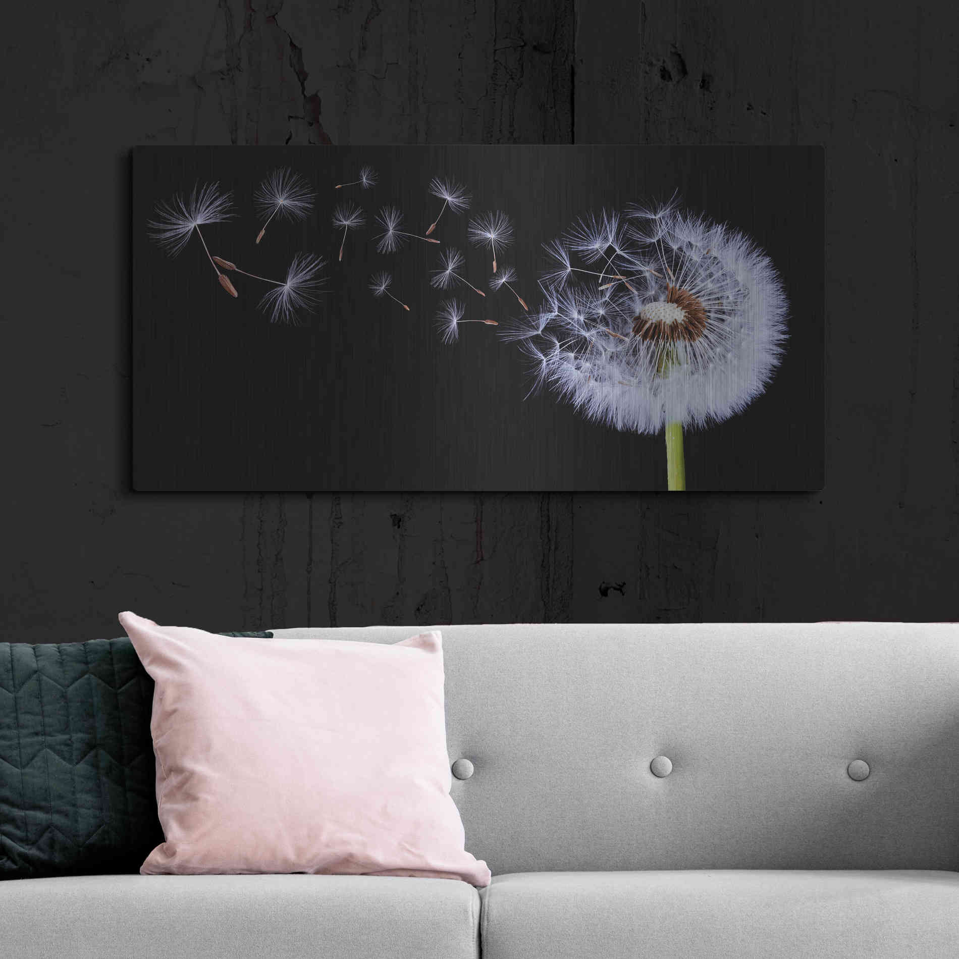 Luxe Metal Art 'Flying Dandelion', Metal Wall Art,48x24