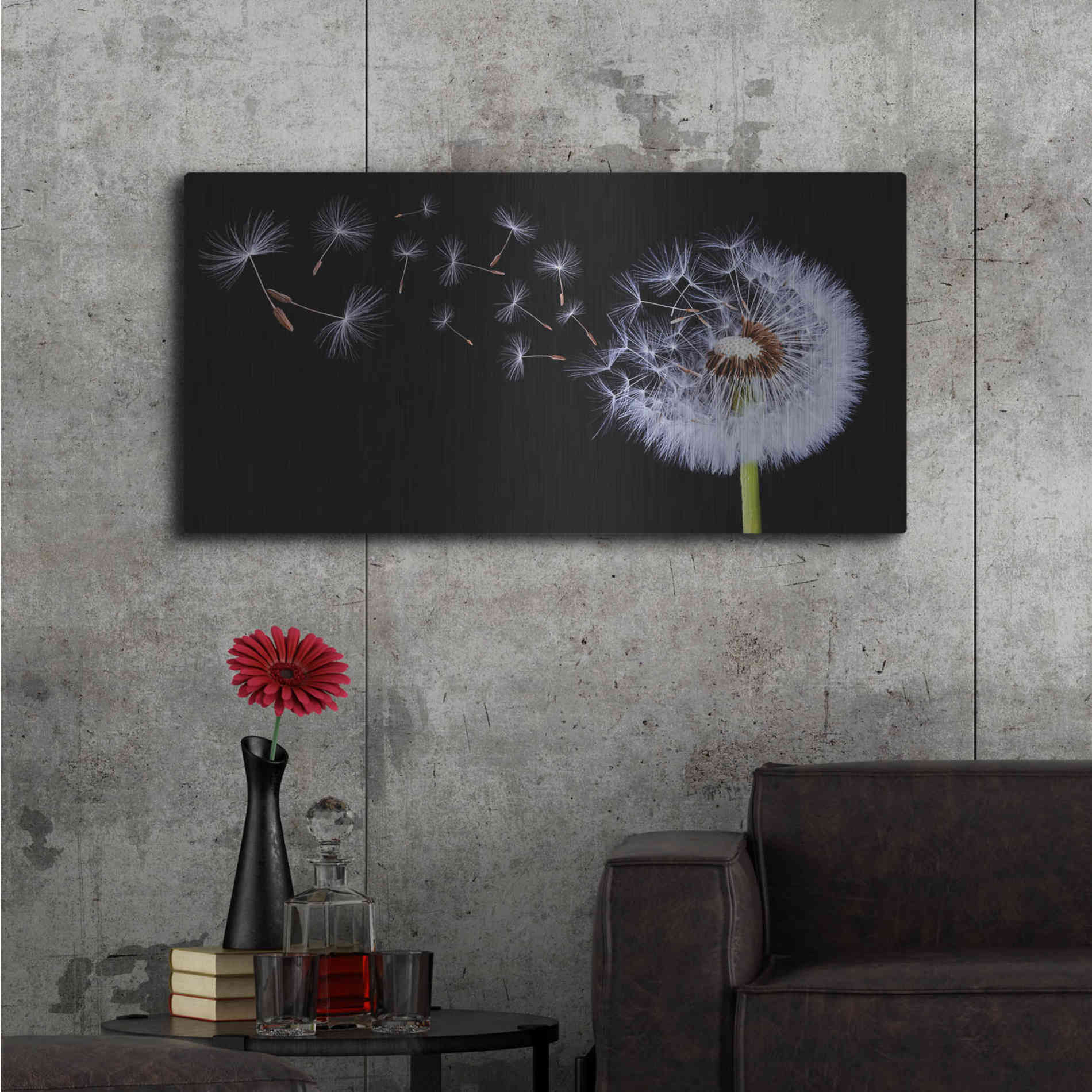 Luxe Metal Art 'Flying Dandelion', Metal Wall Art,48x24