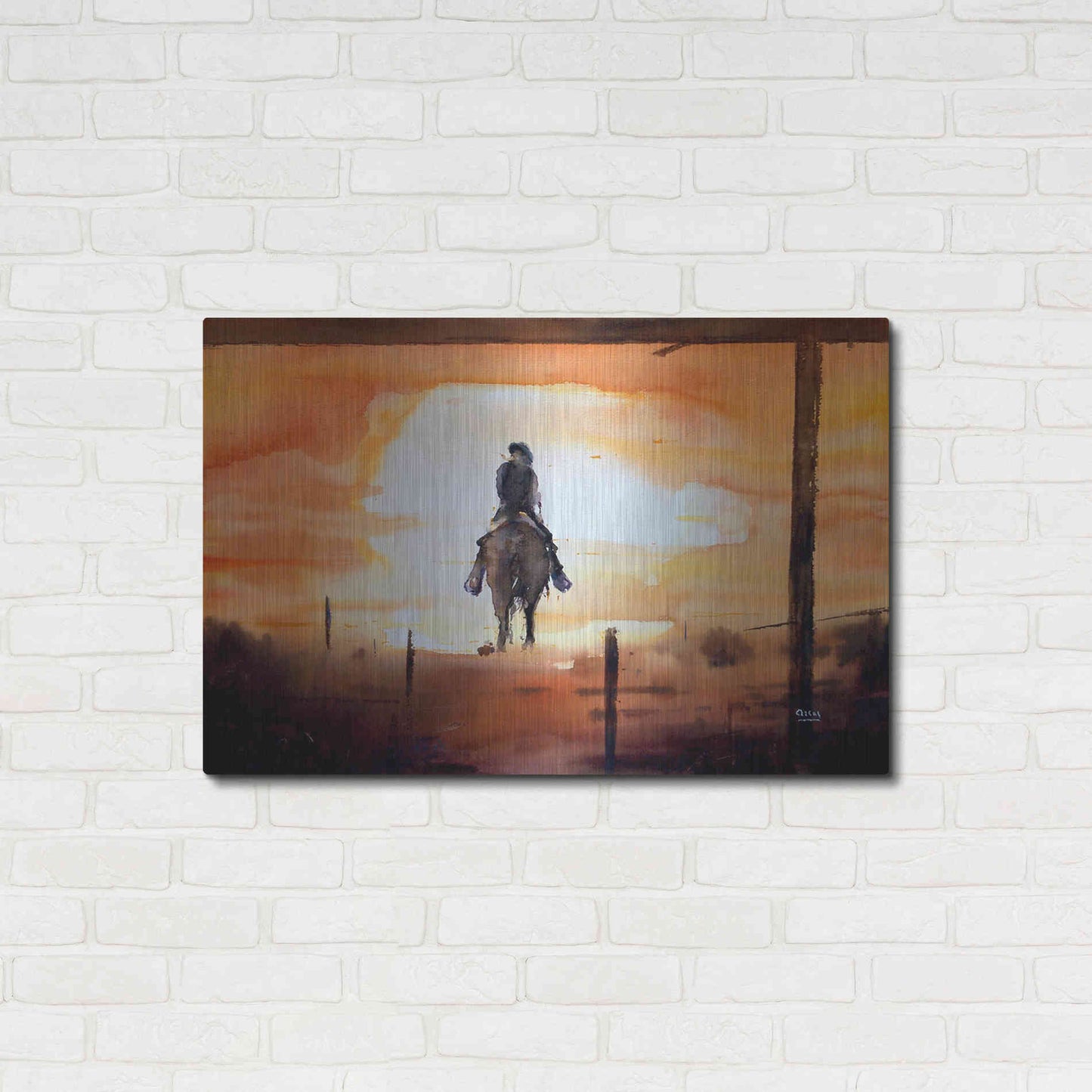 Luxe Metal Art 'Sunset Rider' by Oscar Alvarez Pardo, Metal Wall Art,36x24