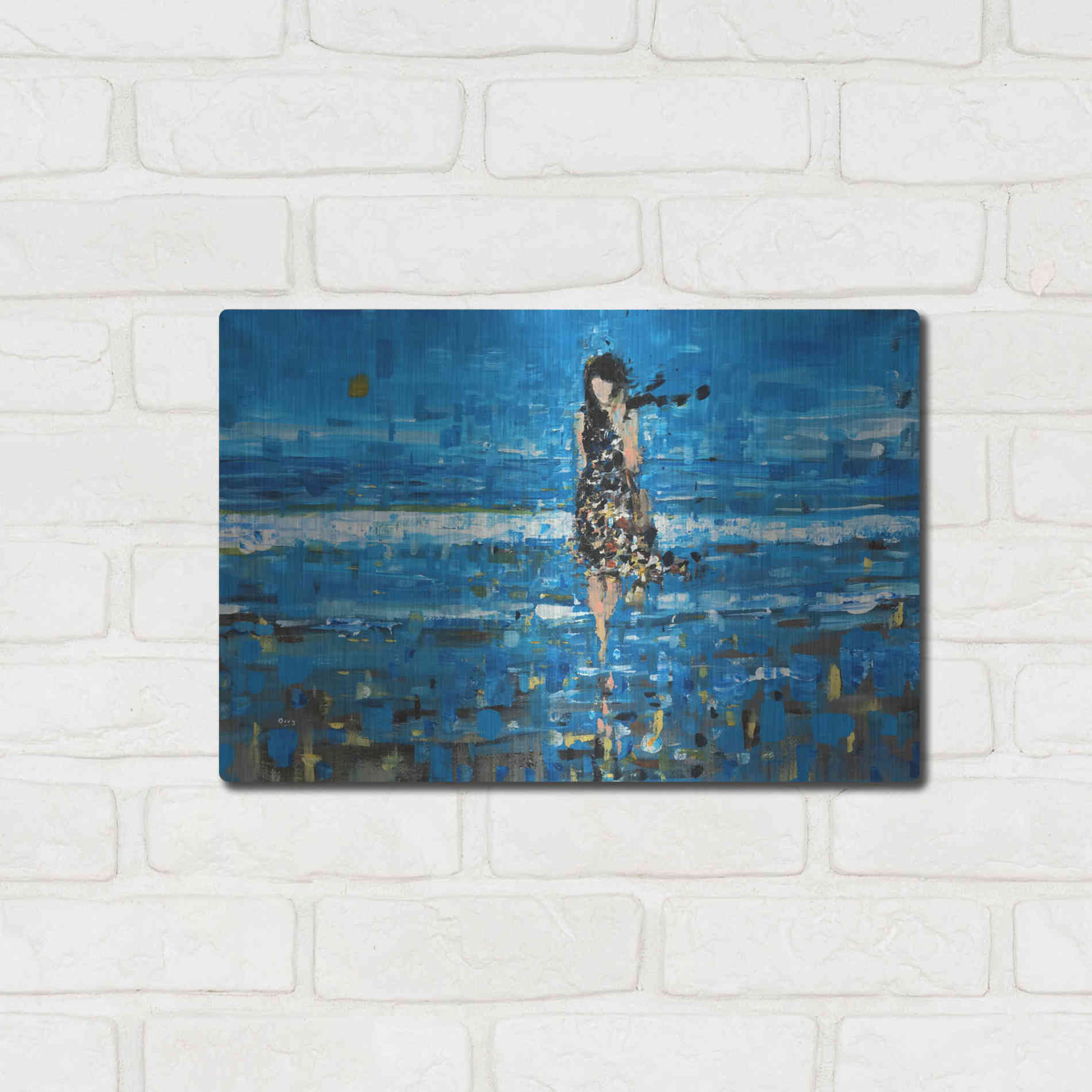 Luxe Metal Art 'The Sea' by Oscar Alvarez Pardo, Metal Wall Art,16x12