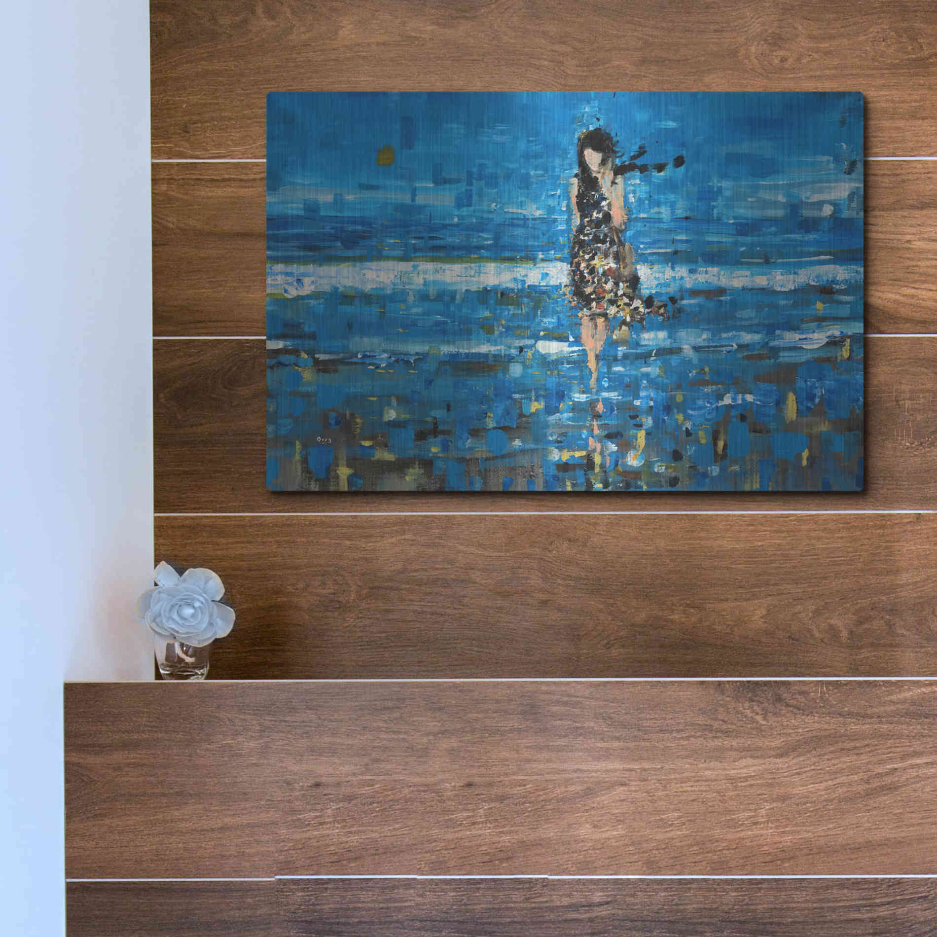 Luxe Metal Art 'The Sea' by Oscar Alvarez Pardo, Metal Wall Art,16x12