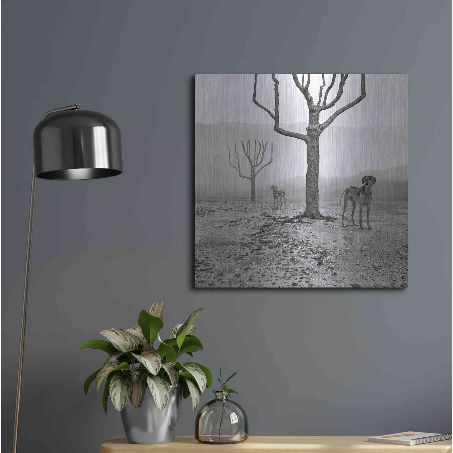 Luxe Metal Art 'Dogs in Fog' by Dariusz Klimczak, Metal Wall Art,24x24