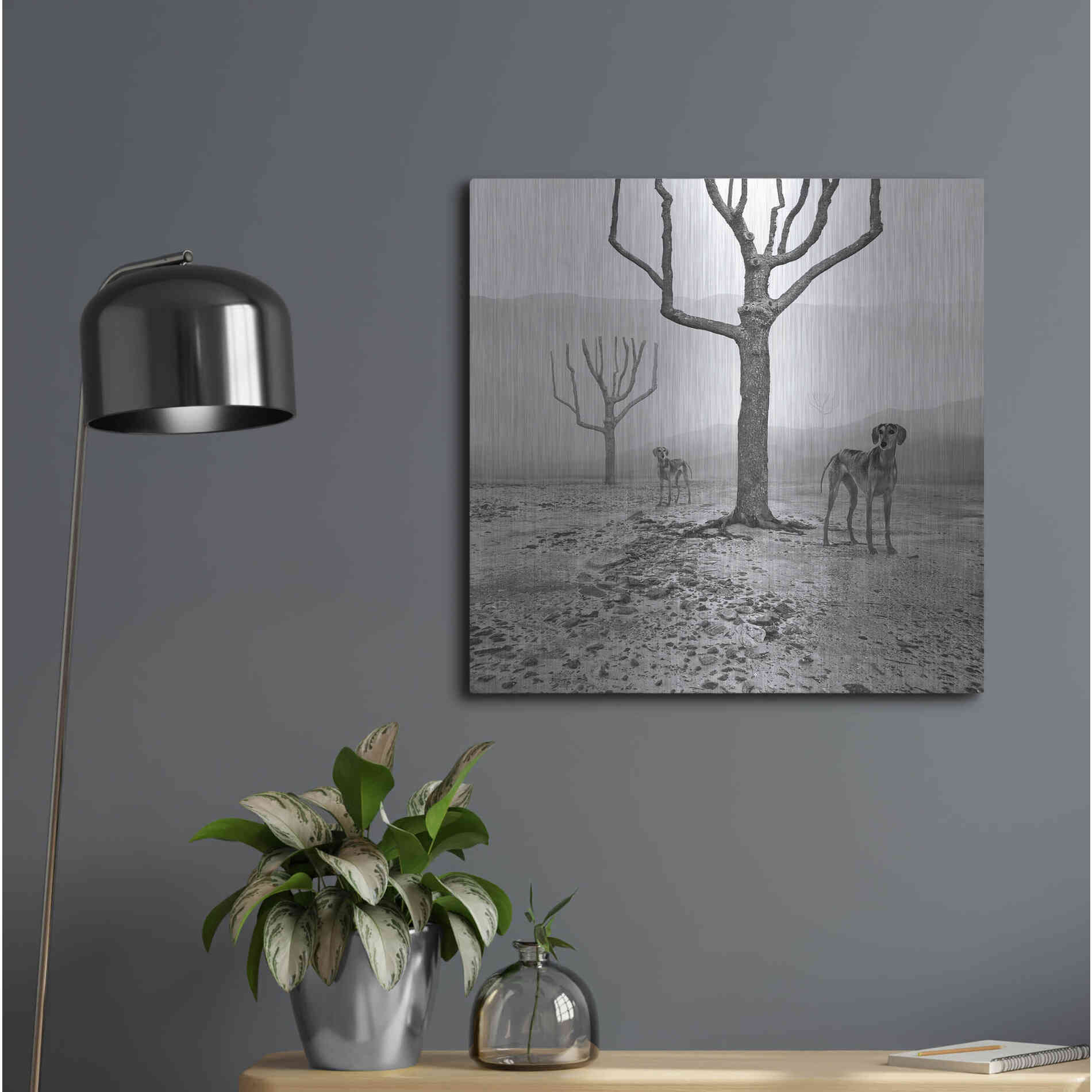 Luxe Metal Art 'Dogs in Fog' by Dariusz Klimczak, Metal Wall Art,24x24
