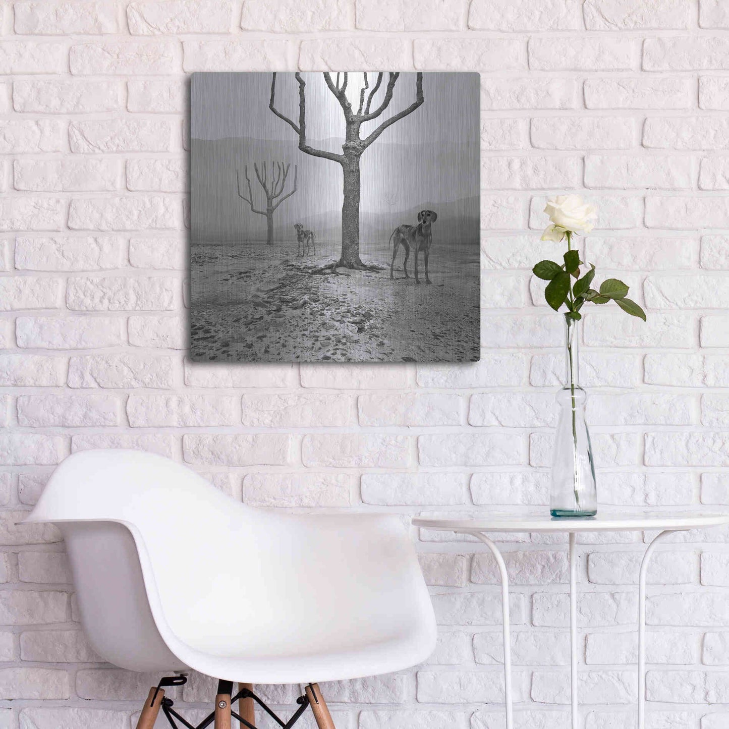 Luxe Metal Art 'Dogs in Fog' by Dariusz Klimczak, Metal Wall Art,24x24