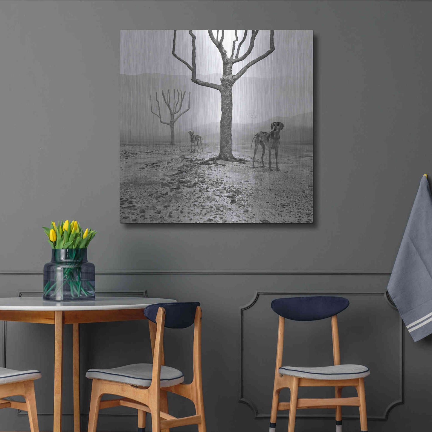 Luxe Metal Art 'Dogs in Fog' by Dariusz Klimczak, Metal Wall Art,36x36