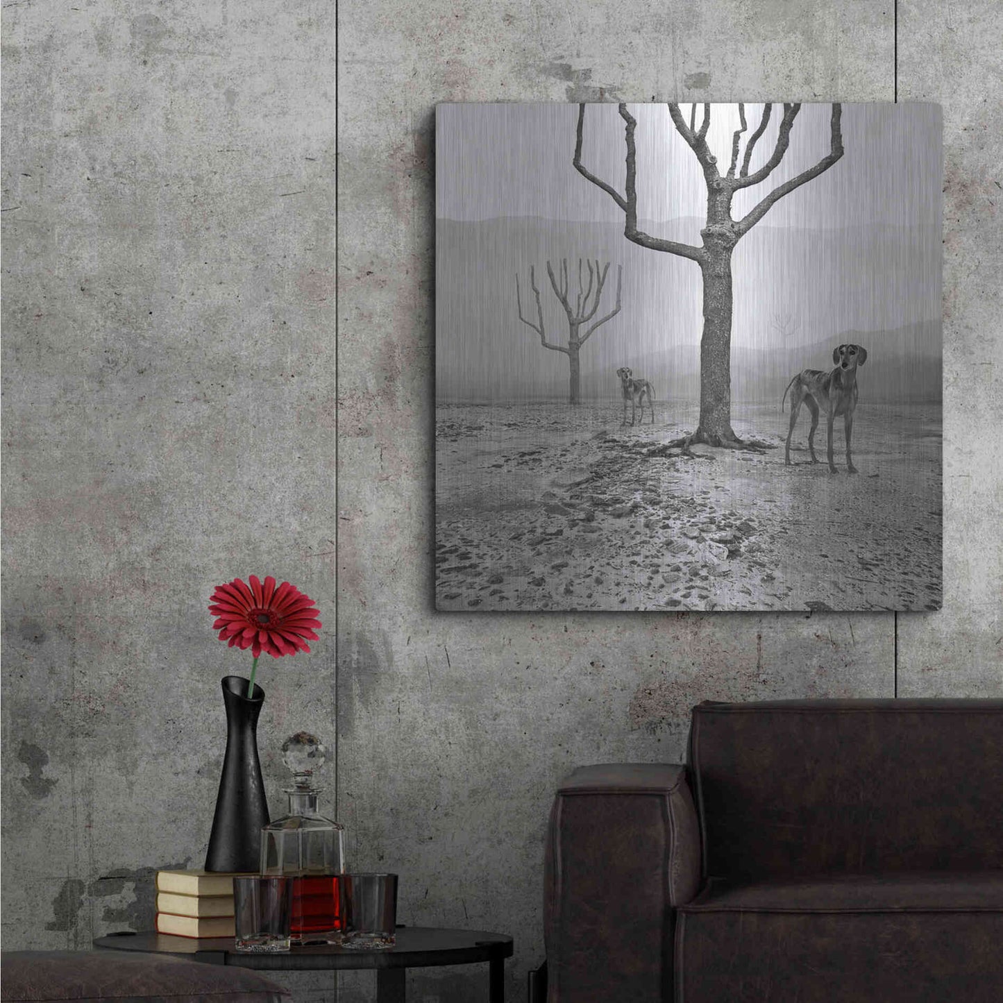 Luxe Metal Art 'Dogs in Fog' by Dariusz Klimczak, Metal Wall Art,36x36