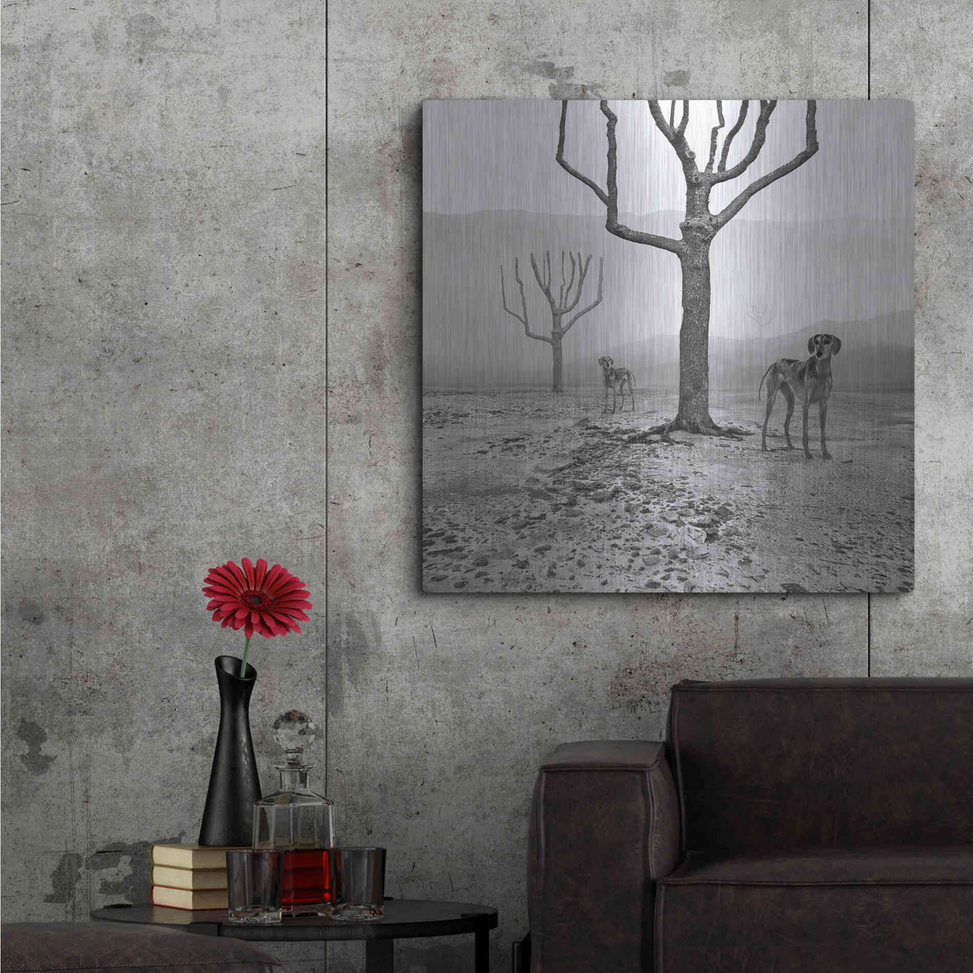 Luxe Metal Art 'Dogs in Fog' by Dariusz Klimczak, Metal Wall Art,36x36
