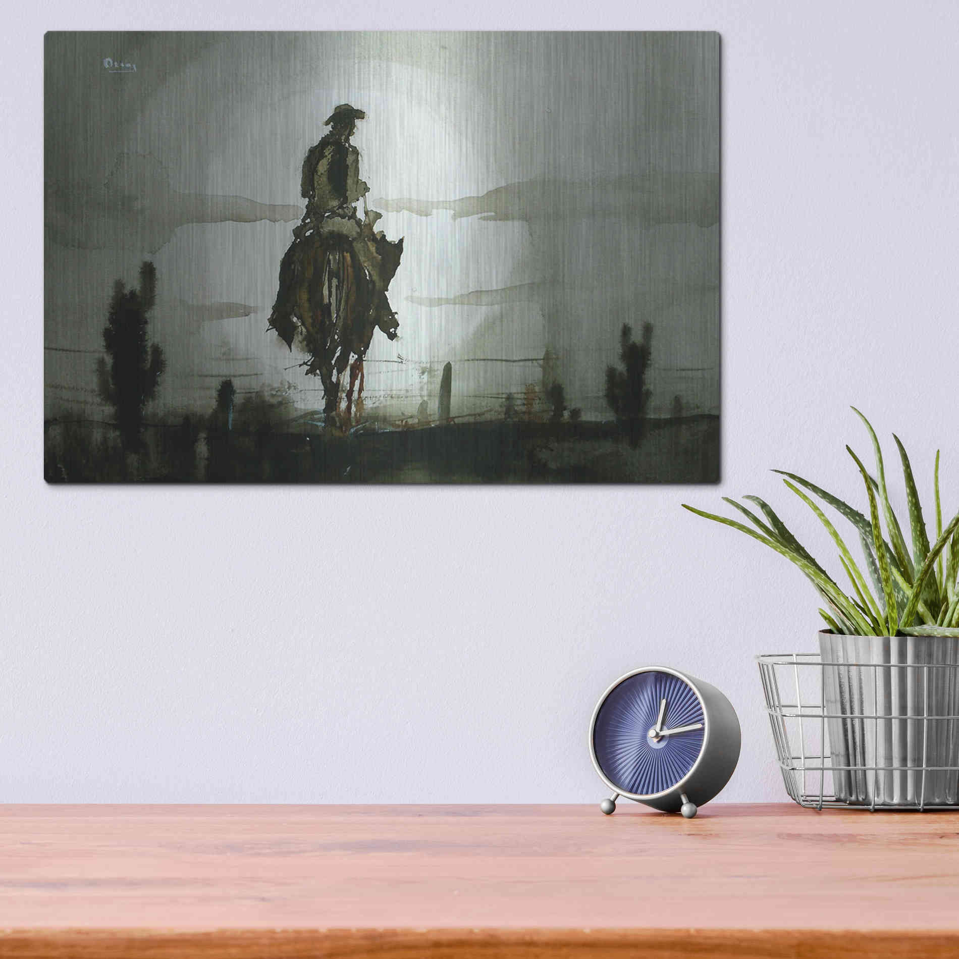 Luxe Metal Art 'Luna Vaquero' by Oscar Alvarez Pardo, Metal Wall Art,16x12