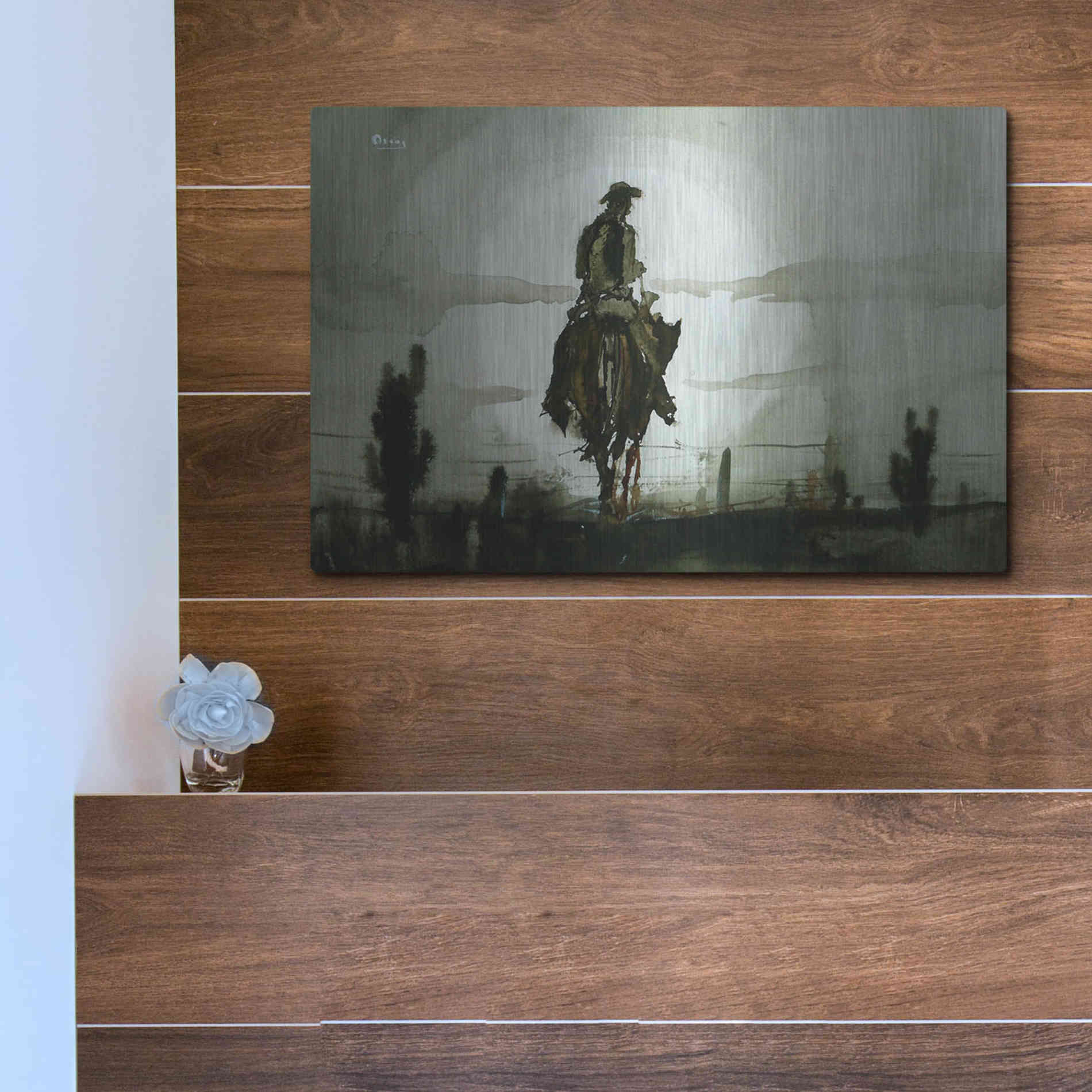 Luxe Metal Art 'Luna Vaquero' by Oscar Alvarez Pardo, Metal Wall Art,16x12